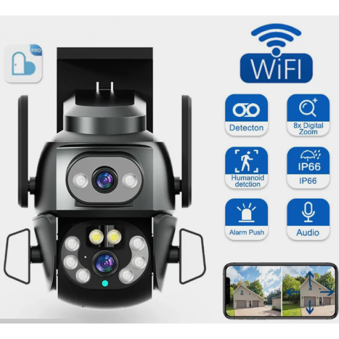Вулична IP-камера з двома об'єктивами 4 Мп WI-FI камера з віддаленим доступом