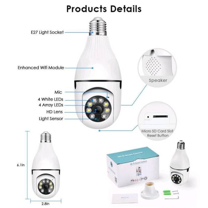 Панорамна камера з датчиком руху WIFI в патрон Е27 PTZ Bulb Camera V380 Камера відеоспостереження в патрон