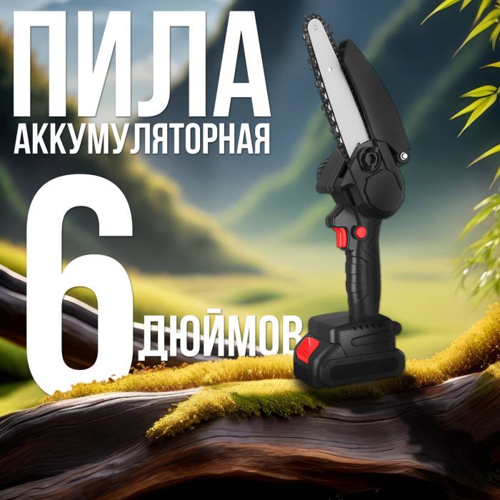 Цепная садовая электропила на 24V с шиной 6" и 2 аккумуляторами в чемодане
