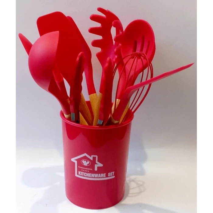 Набір силіконового кухонного приладдя 12 предметів Kitchen Set Кухонний набір з силікону та дерева