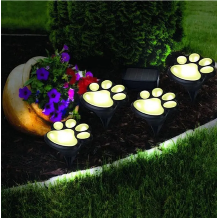 Автономний вуличний світильник у грунт на сонячній батареї Solar Paw Print Lights Світильник у формі слідів