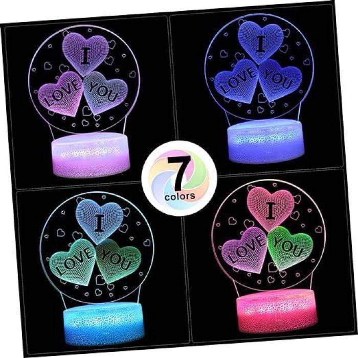 3D Нічник у вигляді серця з написом I Love You Приліжкова лампа LED 7 кольорів