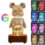 3D нічник скляний з ефектом феєрверку у вигляді ведмедика RGB Bearbrick LED Світильник-лампа на 8 кольорів