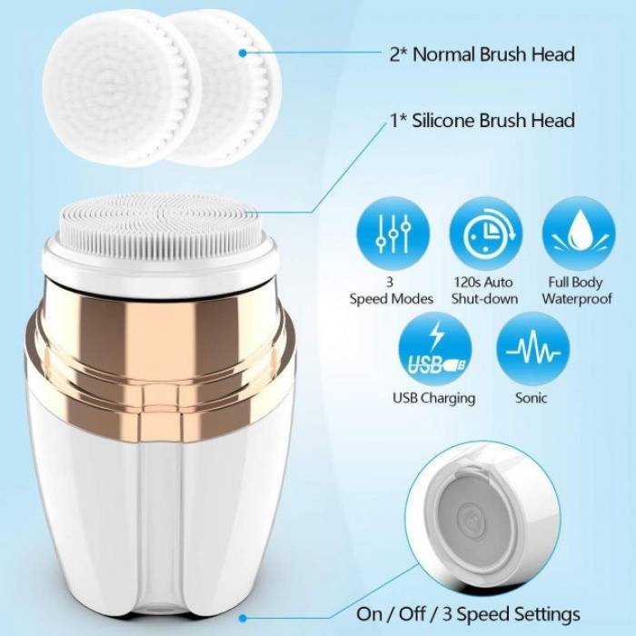 Очищувальна масажна щітка для обличчя Sonic Facial Cleansing Brush LT-606 з трьома насадками