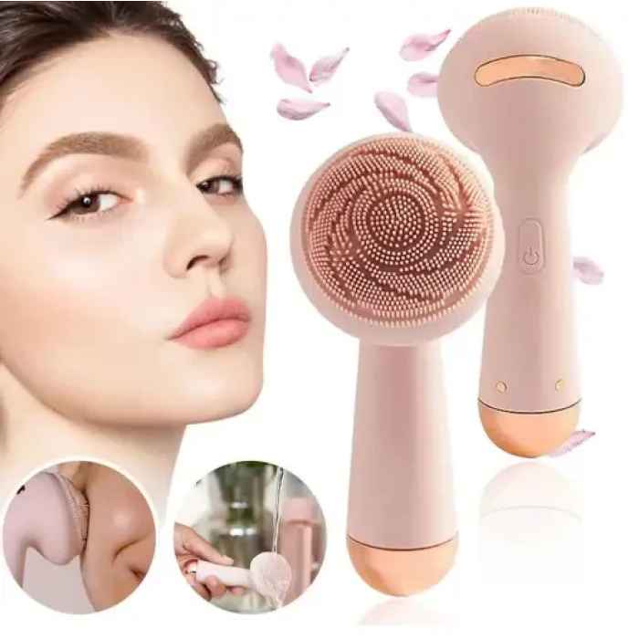 Силіконова щітка масажер для обличчя Flawless Cleanse Масажна щітка для чищення обличчя Рожева