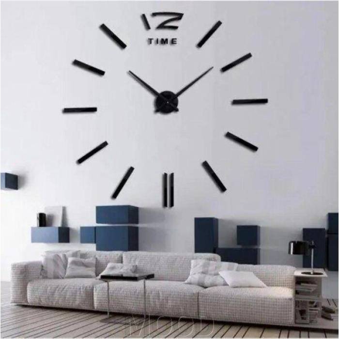 Большие настенные 3D часы DIY Clock Зеркальные настенные часы с стрелками Черного цвета