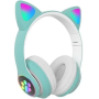 Наушники детские беспроводные Bluetooth с FM-радио Cat Ear AKS-28 LED Кошачьи ушки с подсветкой Бирюзовый
