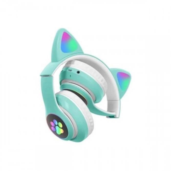 Наушники детские беспроводные Bluetooth с FM-радио Cat Ear AKS-28 LED Кошачьи ушки с подсветкой Бирюзовый