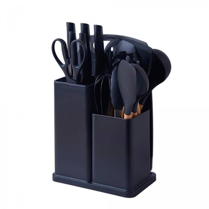 Набір силіконових кухонних речей 19 предметів Чорний Kitchen Set Кухонний набір з дощечкою