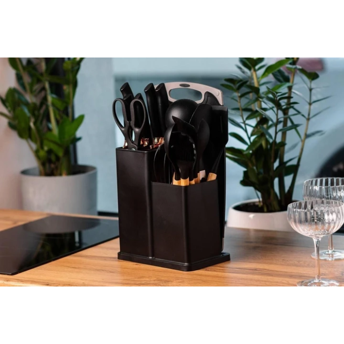 Набір силіконових кухонних речей 19 предметів Чорний Kitchen Set Кухонний набір з дощечкою