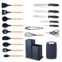 Набір силіконових кухонних речей 19 предметів Чорний Kitchen Set Кухонний набір з дощечкою