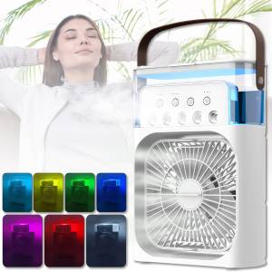 Портативный мини-кондиционер на 600 мл с подсветкой 7 цветов и таймеров Mini Air Conditioner Белый