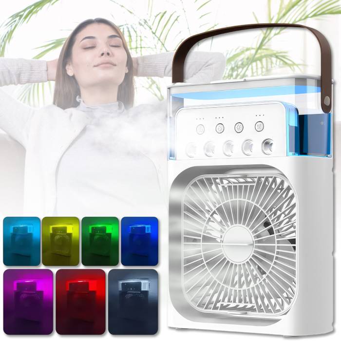 Портативный мини-кондиционер на 600 мл с подсветкой 7 цветов и таймеров Mini Air Conditioner Белый