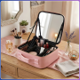 Портативна тканинна косметичка з дзеркальцем Make Up Рожева Дорожня косметичка-валіза