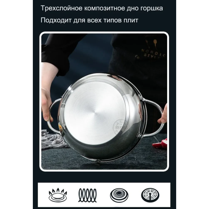 Фритюрниця з нержавіючої сталі на 2.2 л з термометром Fryer Pot Каструля для фритюрниці