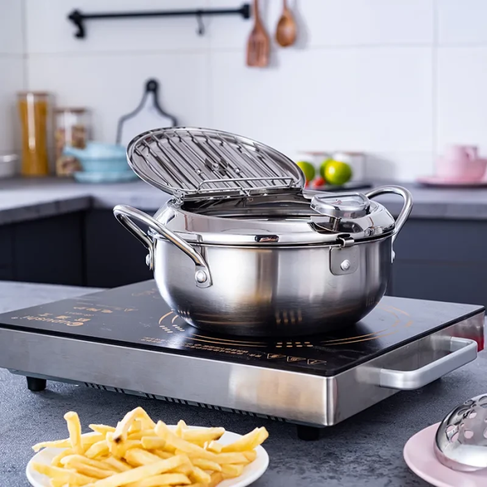 Фритюрниця з нержавіючої сталі на 2.2 л з термометром Fryer Pot Каструля для фритюрниці