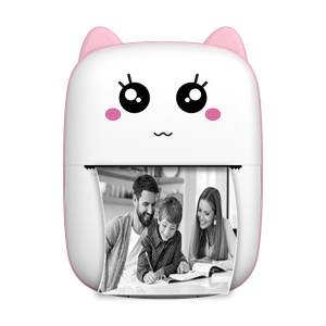 Портативний термопринтер без заливки чорнила BAMBI CAT Mini Printer Міні принтер для фотографій Біло-рожевий