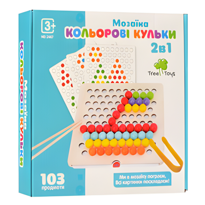 Деревянная мозаика с 4 двухсторонними карточками Веселые прятки 2 в 1 Tree Toys MD 2467