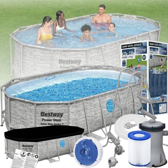 Сімейний овальний каркасний басейн Bestway 56716 549х274х122 см з фільтром та сходами на 13420 л