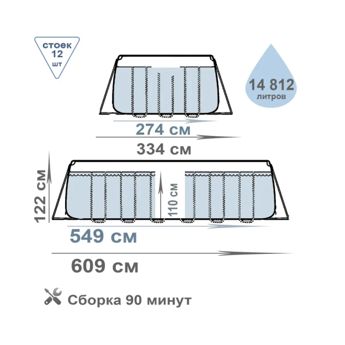Сімейний овальний каркасний басейн Bestway 56716 549х274х122 см з фільтром та сходами на 13420 л