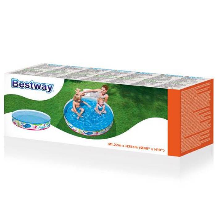 Дитячий круглий каркасний басейн Bestway 55028 Підводний світ 122 х 25 см на 277 л Блакитний