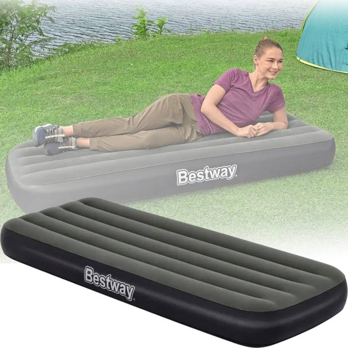 Надувной одноместный велюровый матрас 185 x 76 x 25 см без насоса Bestway 6713K Серый
