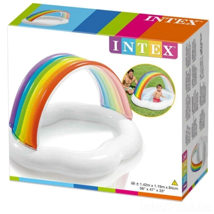 Дитячий надувний басейн Веселка-Хмара Intex 57141 142x119 см Басейн з навісом та ненадувним дном 82 л