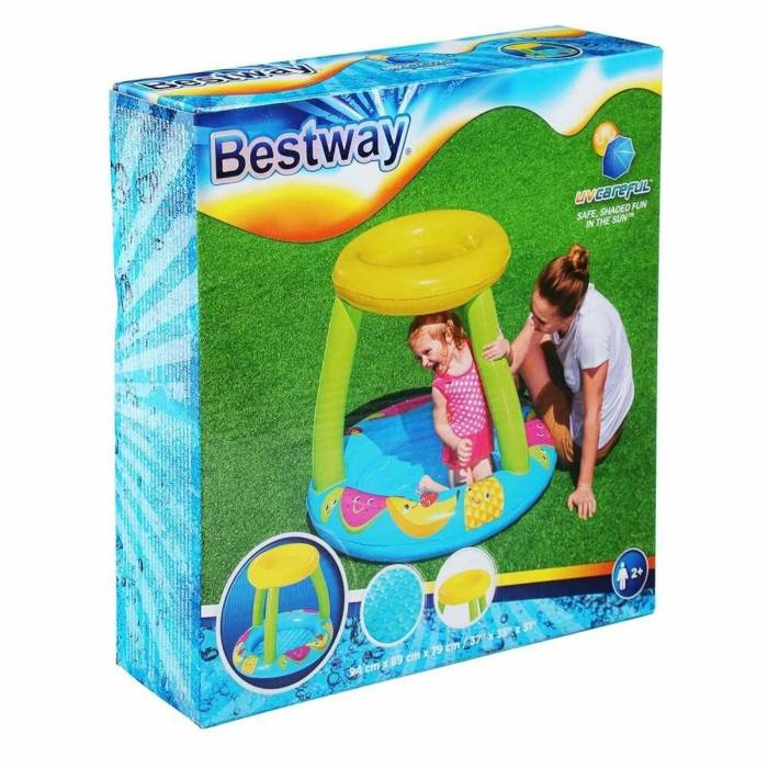 Надувний басейн 94x89x79 см з навісом та надувним дном Фрукти Bestway 52331 Дитячий басейн для дому та дачі