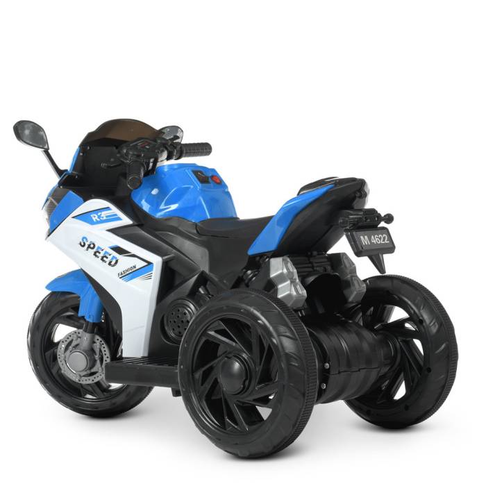 Дитячий триколісний мотоцикл на акумуляторі Yamaha з музикою та світловими ефектами Bambi M 4622-4 Синій
