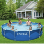 Басейн круглий міцний каркасний Intex 28210 із зливним клапаном 366х76 см на 6503 л синій