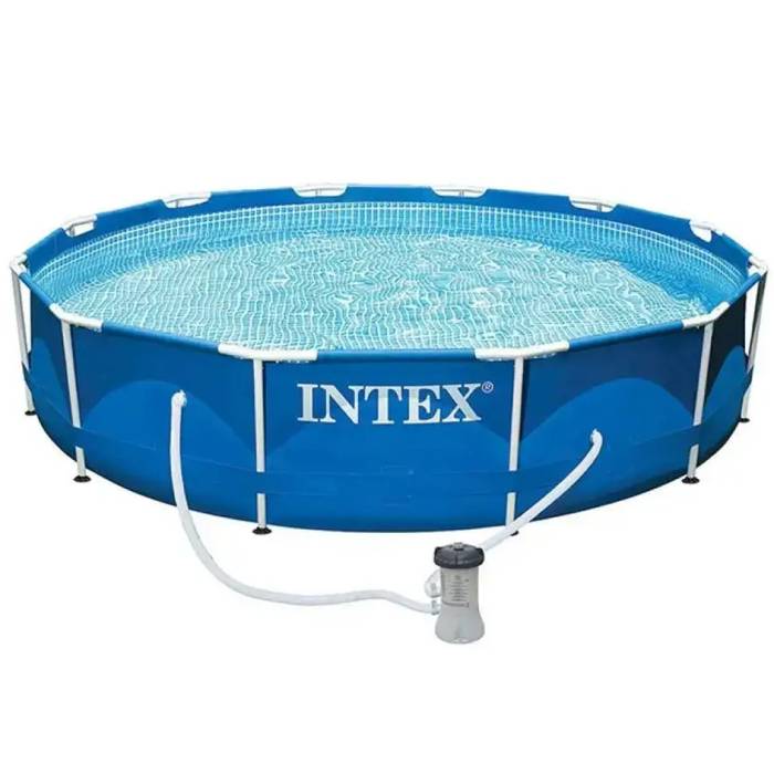 Басейн круглий міцний каркасний Intex 28212 з фільтром і зливним клапаном 366х76 см на 6503 л синій