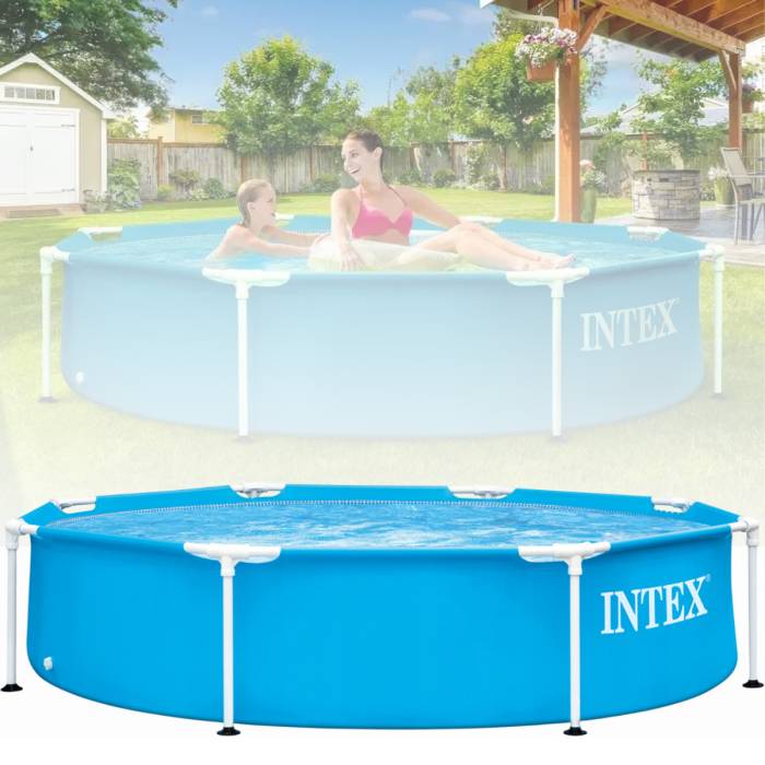 Каркасный круглый бассейн Intex 28205 на 1828 л для загородного дома 244 х 244 х 51 см Синий