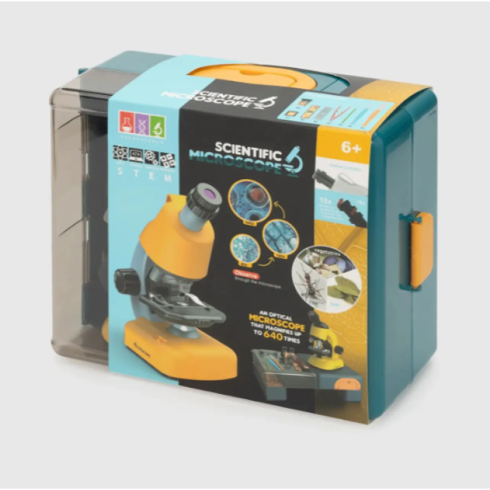 Детский игровой микроскоп с чемоданчик Limo Toy SK 0029 ABCD Микроскоп с инструментами и пробирками Белый