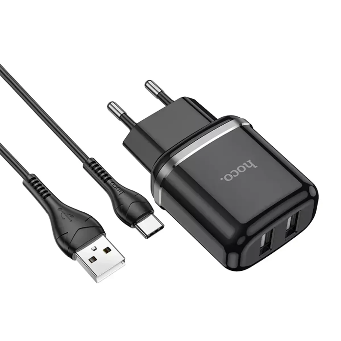 Зарядное устройство 220В USBx2 с кабелем USB - Type-C Hoco N4 Aspiring