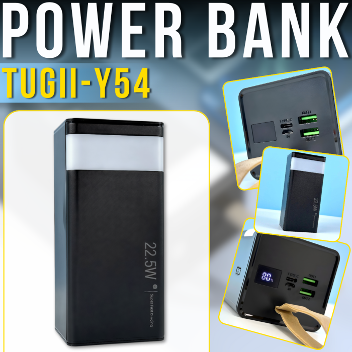 Повербанк 40000мАч с быстрой зарядкой 22.5W, дисплеем и фонариком TUGII-Y54