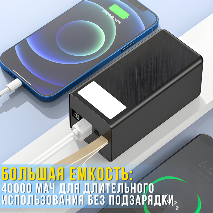 Повербанк 40000мАч с быстрой зарядкой 22.5W, дисплеем и фонариком TUGII-Y54