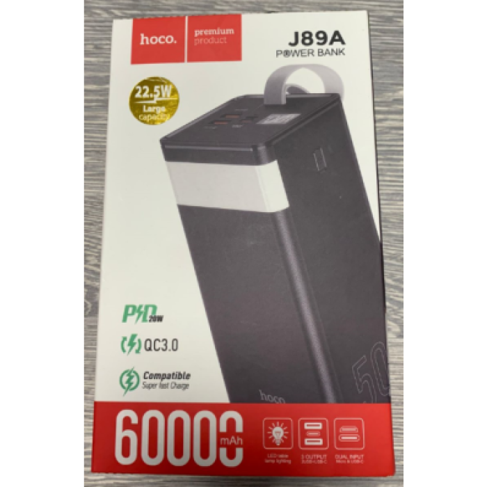 Портативное зарядное устройство с фонариком Hoco J89A 22.5W 5A Power Bank на 60 000 mAh