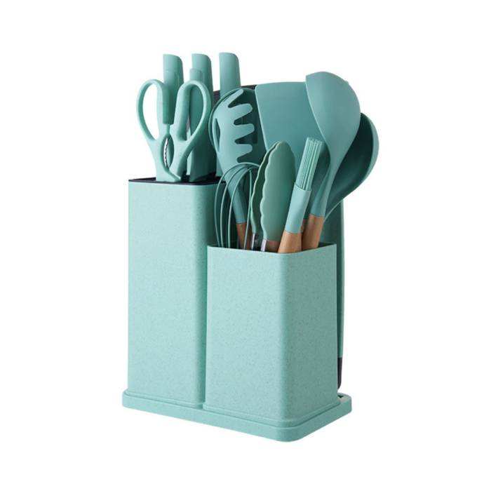 Набір силіконових кухонних речей 19 предметів Бірюзовий Kitchen Set Кухонний набір з дощечкою
