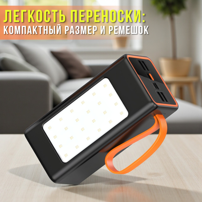 Power Bank 50000 mAh с 4 USB-портами, фонариком и дисплеем