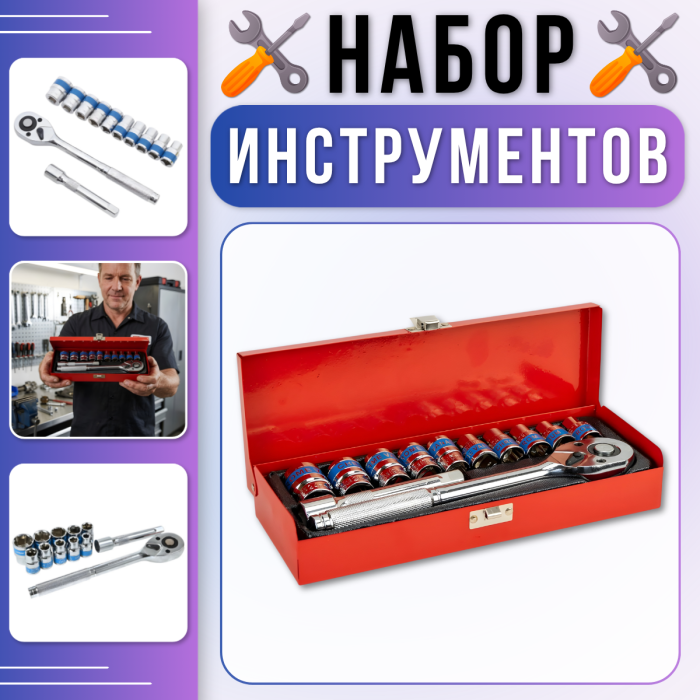 Набір інструментів 12 предметів з тріскачкою 1/2" та торцевими головками в кейсі 12-24T