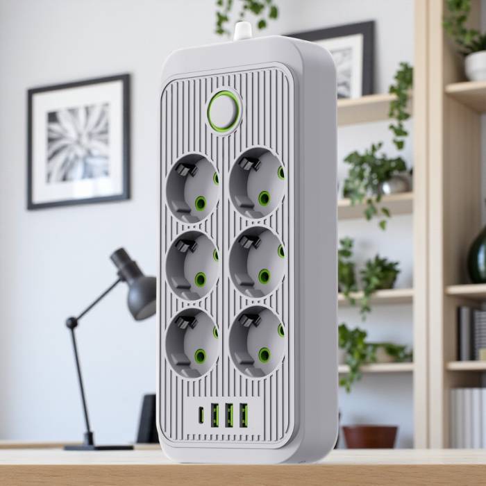 Мережевий подовжувач із 6 розетками й USB-A/C портами 3 метри 2500W Білий