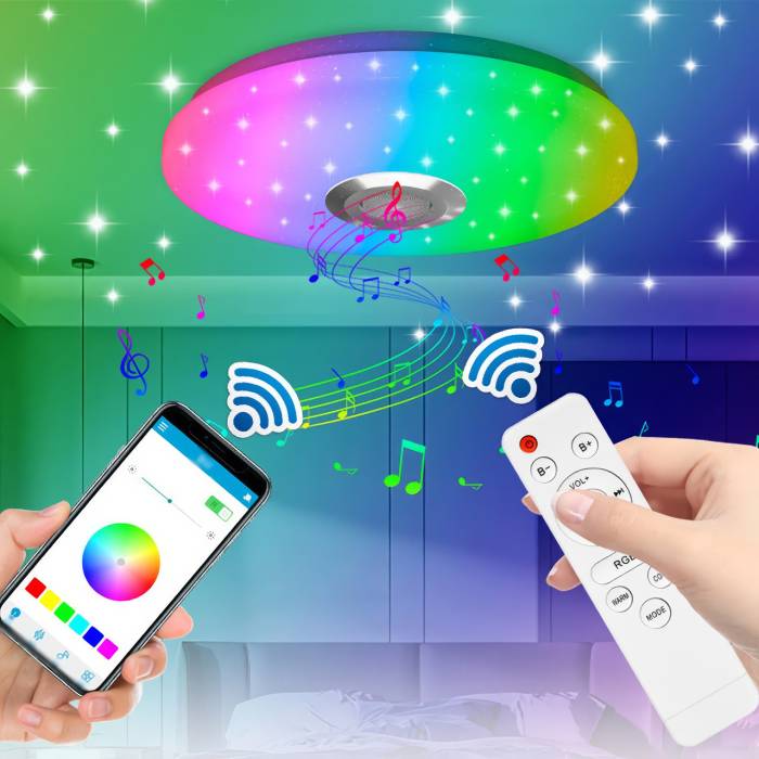 Стельовий RGB світильник 38 см з Bluetooth-динаміком, пультом та керуванням з телефону Lamp 60W