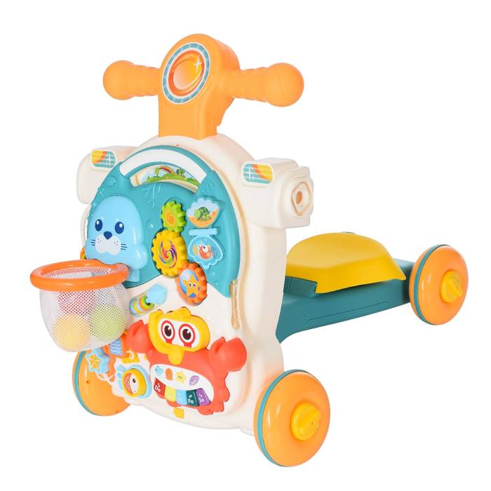 Детская каталка-ходунки с игровой панелью HE0826-27 Ходунки раскладные 4 в 1 с музыкой и подсветкой