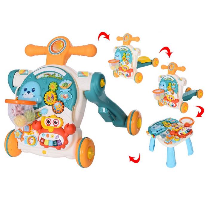 Детская каталка-ходунки с игровой панелью HE0826-27 Ходунки раскладные 4 в 1 с музыкой и подсветкой