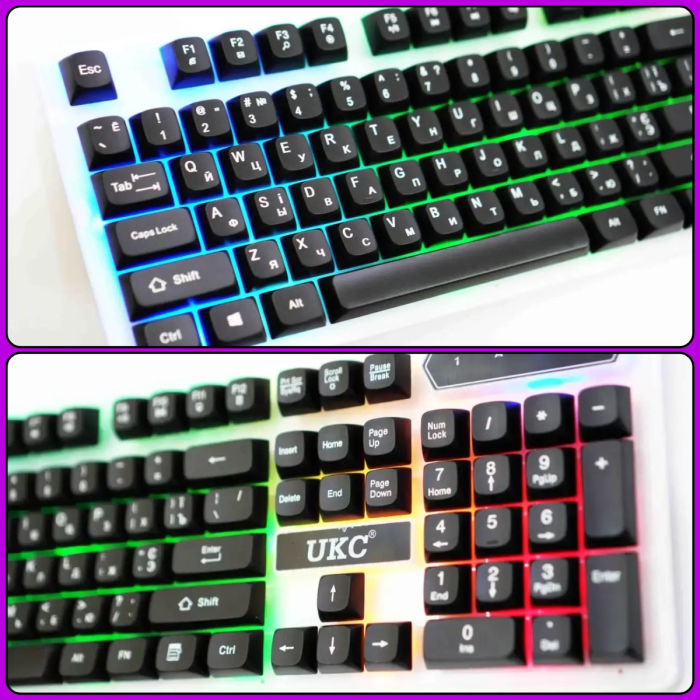 Ігрова клавіатура з багатобарвним RGB-підсвічуванням та USB-підключенням на 104 клавіші UKC 8930