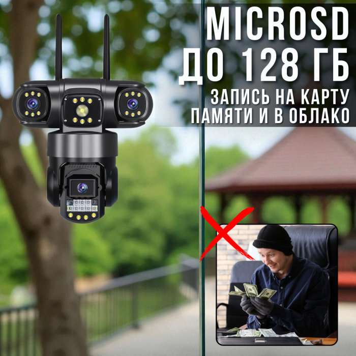 Вулична Wi-Fi IP камера відеоспостереження з 3 лінзами та датчиком руху V380