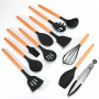 Набір силіконового кухонного приладдя 12 предметів Kitchen Set Кухонний набір з силікону та дерева Чорний