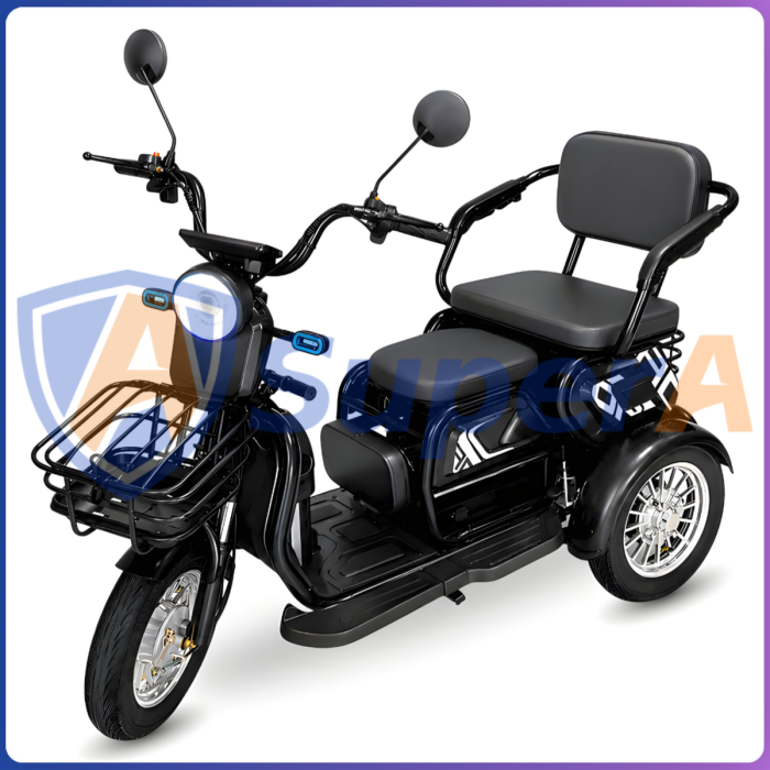 Триколісний електроскутер TRIVARO 600W з двома сидіннями, амортизацією та сигналізацією Чорний