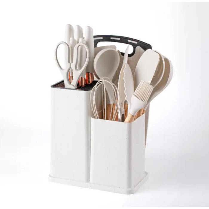 Набір силіконових кухонних речей 19 предметів Білий Kitchen Set Кухонний набір з дощечкою