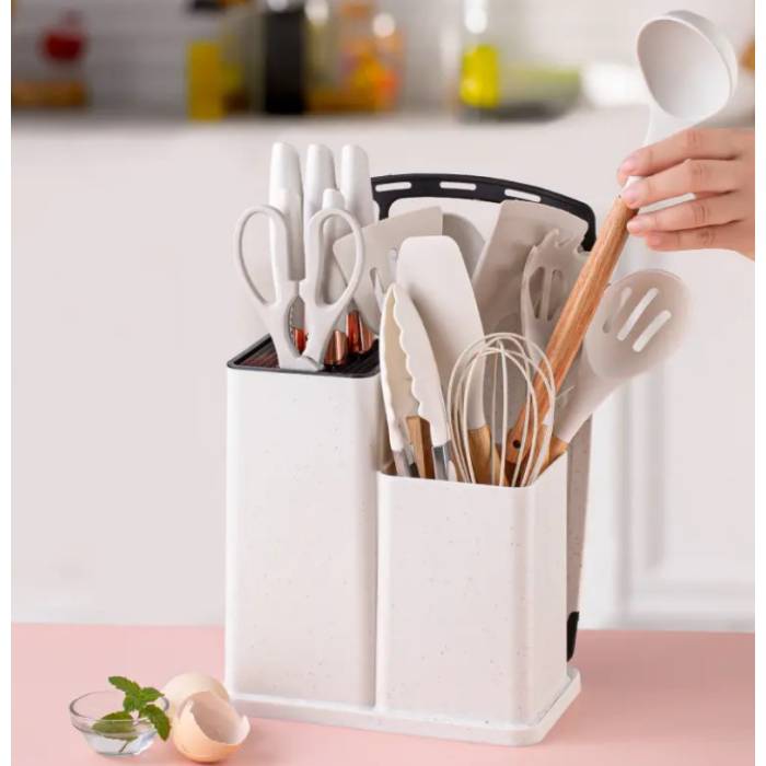 Набір силіконових кухонних речей 19 предметів Білий Kitchen Set Кухонний набір з дощечкою